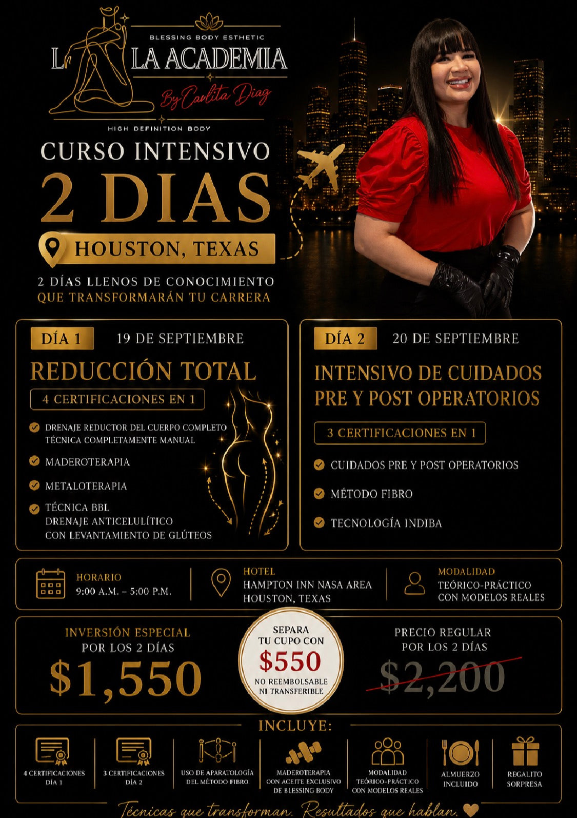 Especial de 2 días (Cuidados postoperatorios + Metodo FIBRO + Reducción Total) Houston, Texas